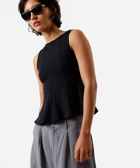 blusa peplum feminina com viscose e recortes preta P blusa peplum feminina com viscose e recortes preta P