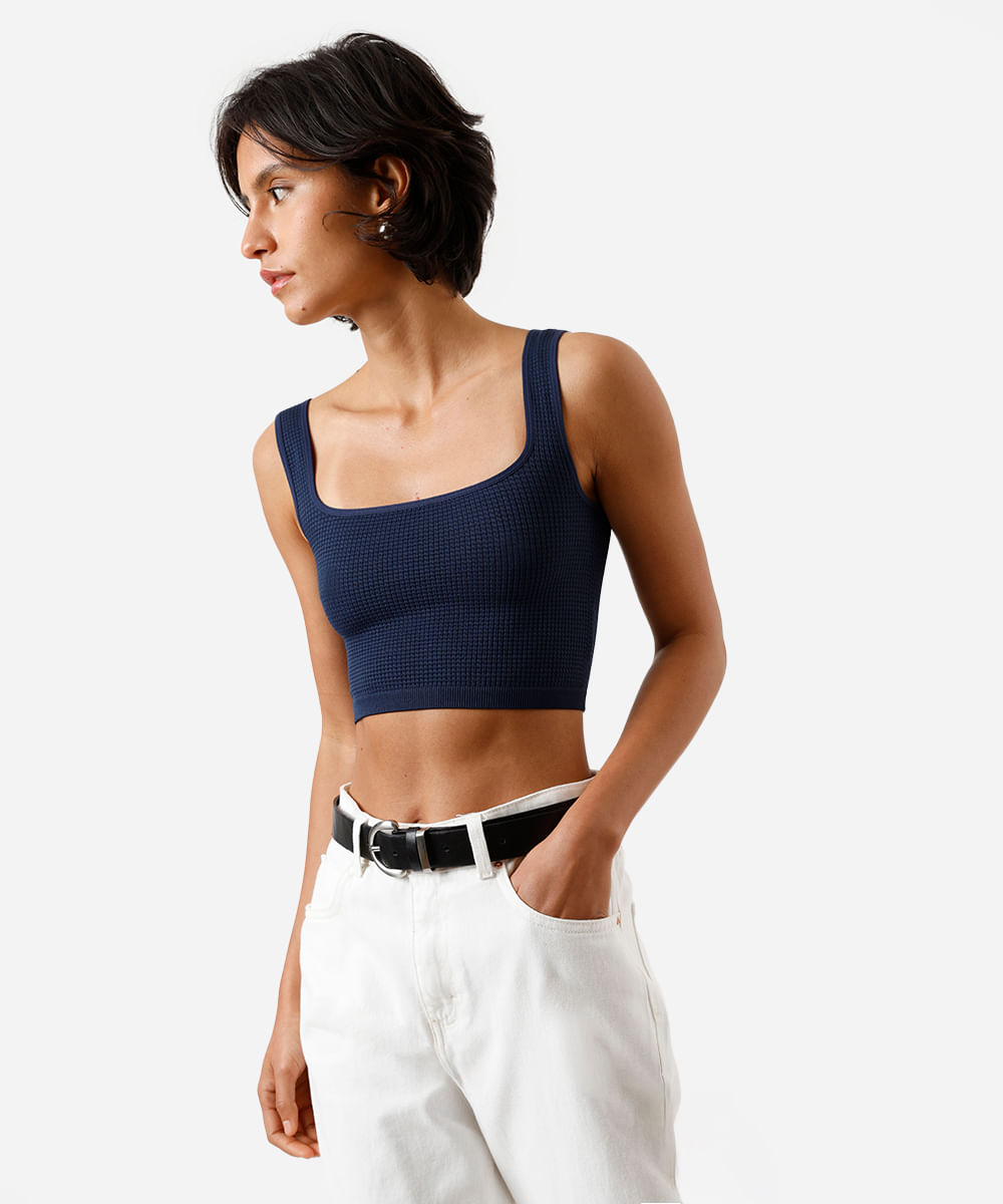 cropped básico feminino texturizado azul
