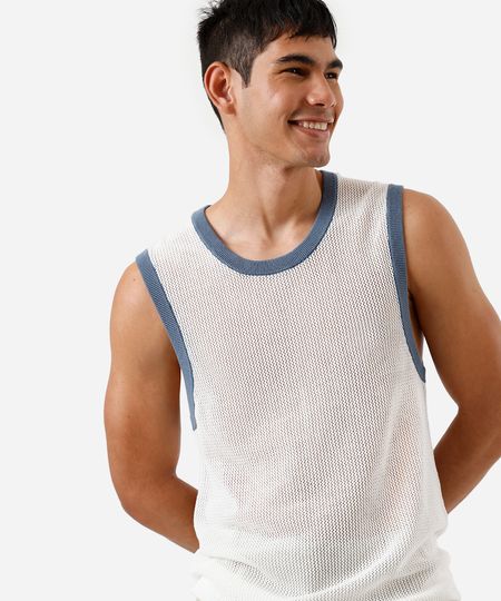 regata masculina de tricot off white M regata masculina de tricot off white M