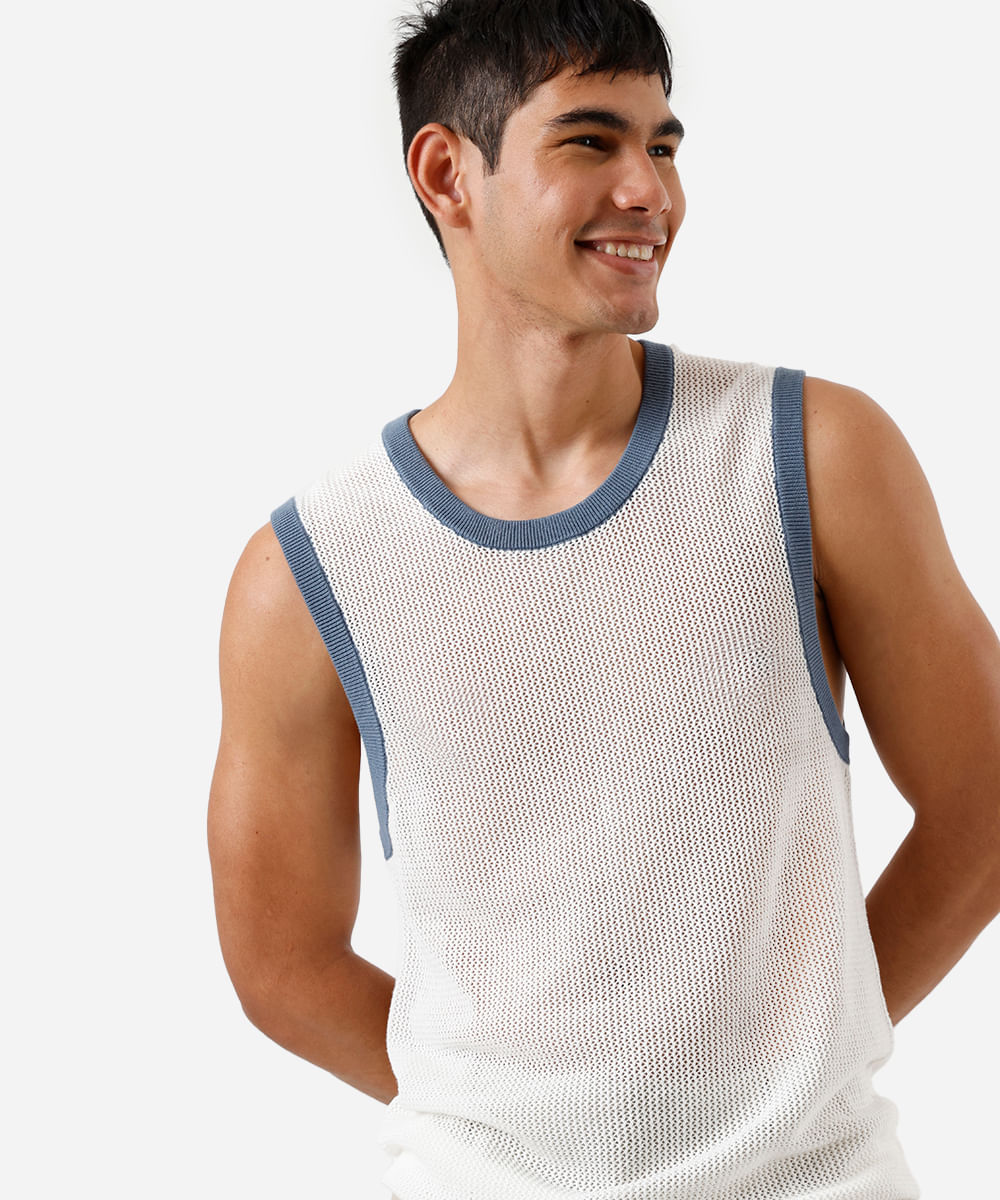 regata masculina de tricot off white