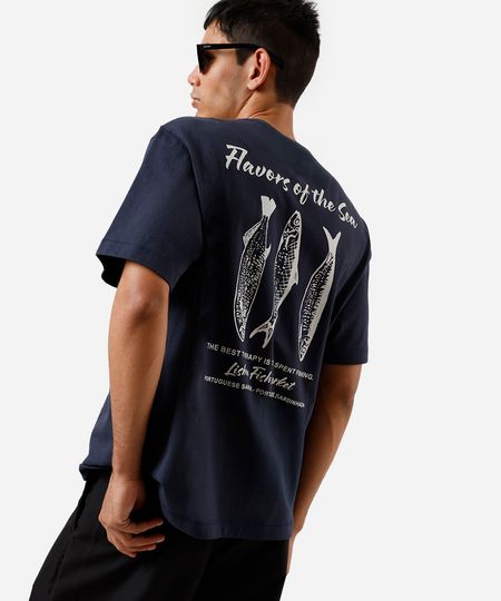 camiseta box masculina de algodão sardinhas azul P camiseta box masculina de algodão sardinhas azul P