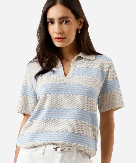 polo feminina de tricot listrada azul G