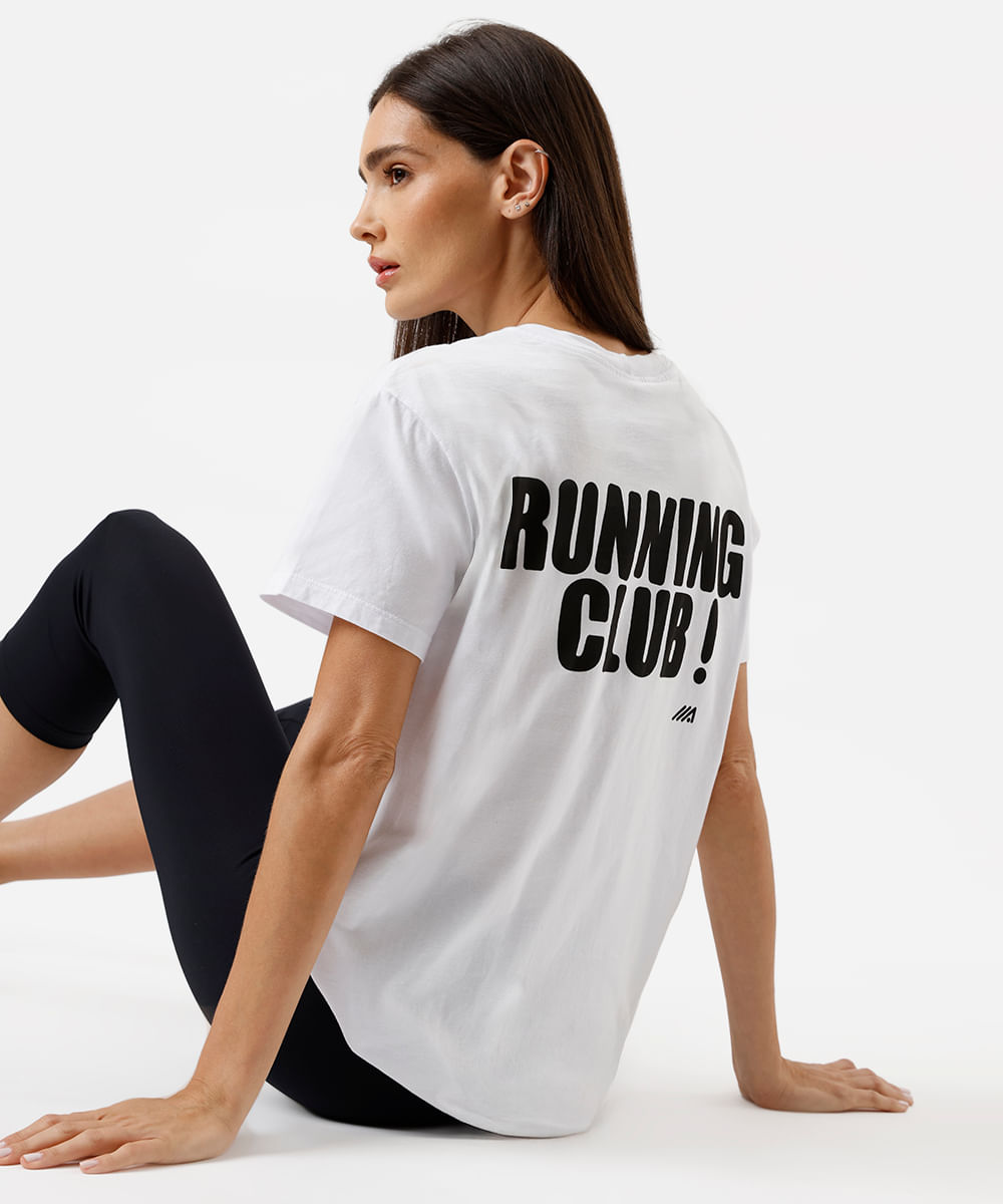 camiseta feminina de algodão esportiva ace running club branca