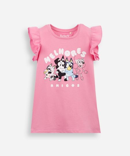 camiseta infantil de algodão bluey e melhores amigos rosa 3