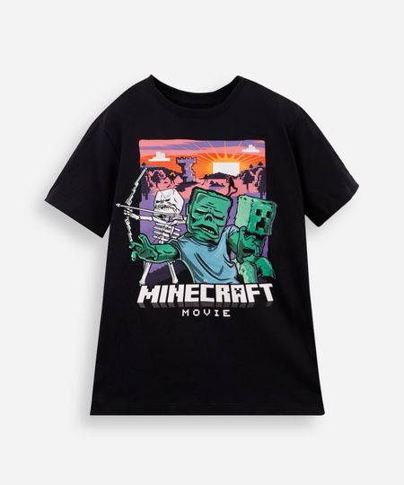 camiseta infantil de algodão minecraft preta 12