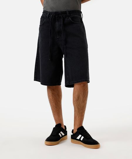 bermuda baggy masculina jeans com cordão preta 40 bermuda baggy masculina jeans com cordão preta 40