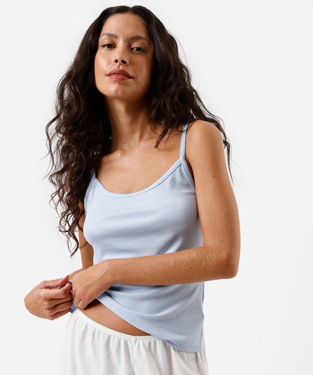 regata de pijama feminina avulsa canelada azul P regata de pijama feminina avulsa canelada azul P