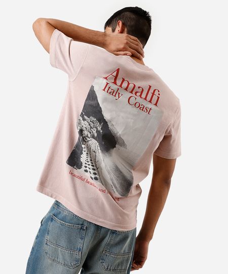 camiseta masculina de algodão estampada estonada rosa G
