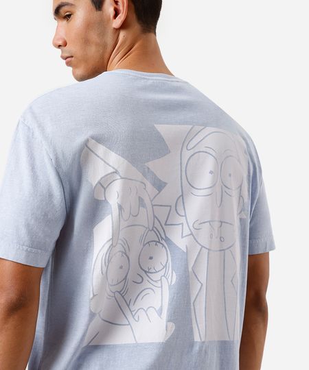 camiseta masculina de algodão rick and morty estonada azul P camiseta masculina de algodão rick and morty estonada azul P