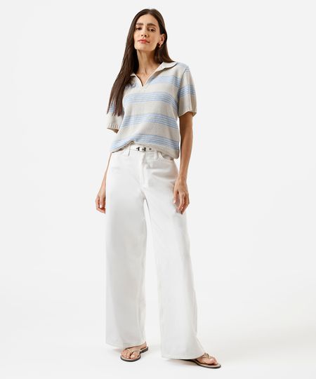 calça wide leg feminina de sarja com cinto off white 42 calça wide leg feminina de sarja com cinto off white 42