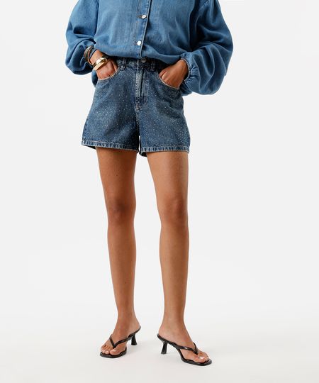 short mom feminino jeans com brilhos azul 36 short mom feminino jeans com brilhos azul 36