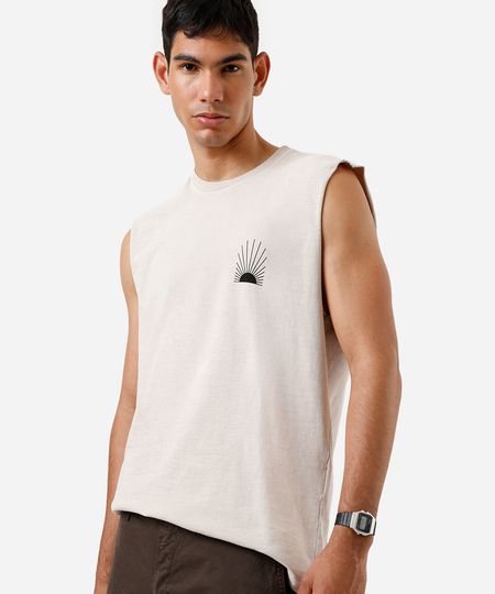 regata machão masculina de algodão estampada estonada bege M regata machão masculina de algodão estampada estonada bege M