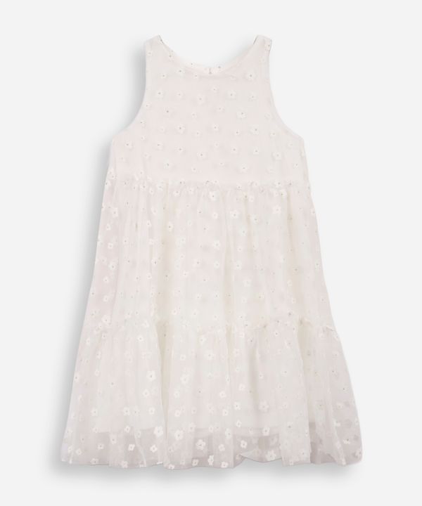 vestido infantil de tule com recortes floral com glitter off white 6