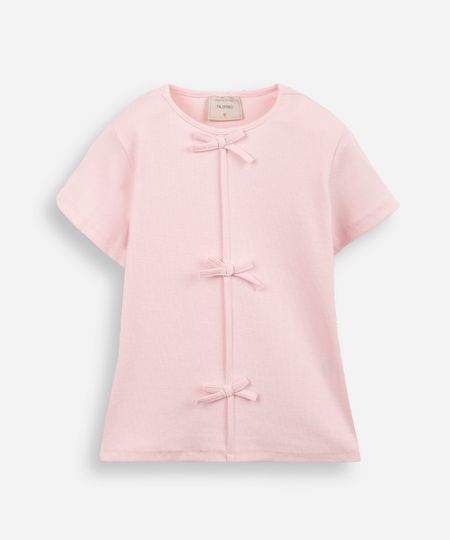 blusa infantil de algodão com laços canelada - rosa claro 4 blusa infantil de algodão com laços canelada - rosa claro 4
