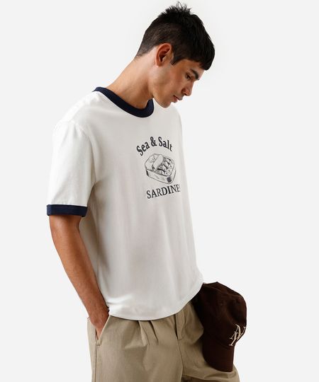 camiseta masculina de algodão sardinhas off white P