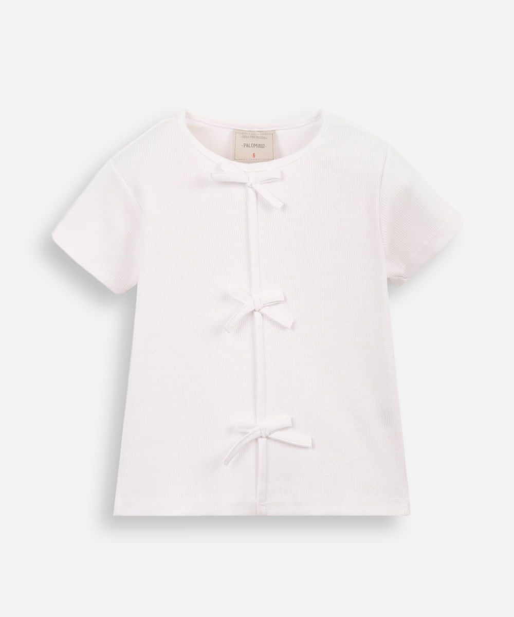 blusa infantil de algodão com laços canelada - off white