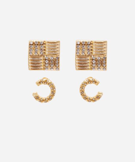 kit de 2 brincos banhado a ouro geométricos com brilho dourado UNICO kit de 2 brincos banhado a ouro geométricos com brilho dourado UNICO