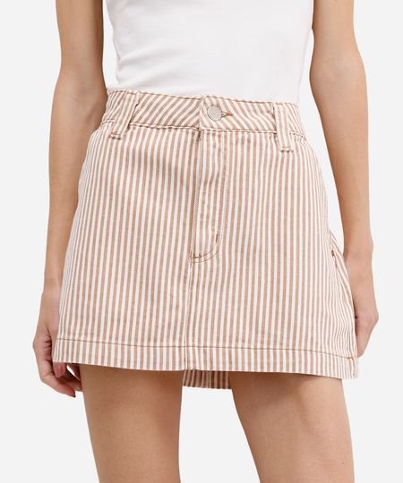 short saia feminino de sarja listrado com fendas bege 38 short saia feminino de sarja listrado com fendas bege 38