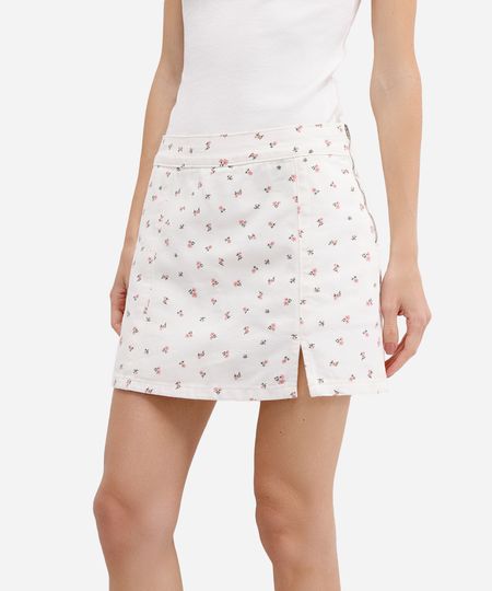 short saia feminino sarja floral cintura super alta off white 40