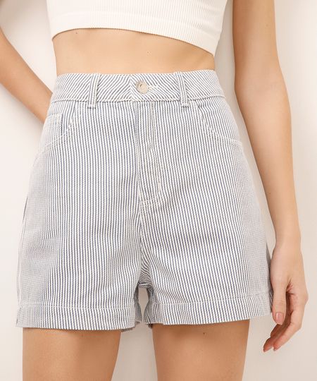 short mom de sarja listrado azul 40
