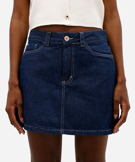 short saia feminino jeans cintura alta azul 34