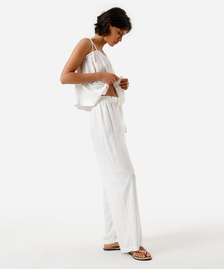 pijama longo feminino de viscose texturizado off white GG pijama longo feminino de viscose texturizado off white GG