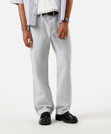 calça relaxed masculina de sarja cintura ajustável cinza 38 calça relaxed masculina de sarja cintura ajustável cinza 38