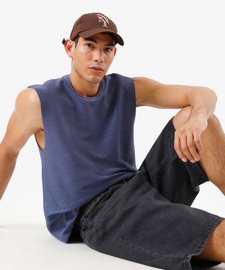 regata machão masculina texturizada azul M regata machão masculina texturizada azul M