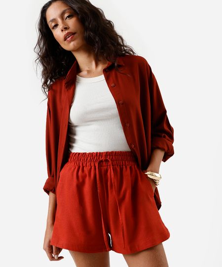 short running feminino com linho cós elástico laranja PP short running feminino com linho cós elástico laranja PP