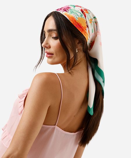 lenço quadrado floral acetinado colorido UNICO