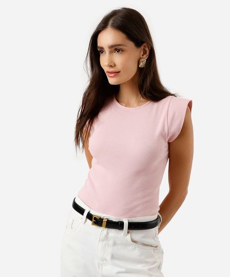 blusa muscle tee de algodão canelada - rosa M blusa muscle tee de algodão canelada - rosa M