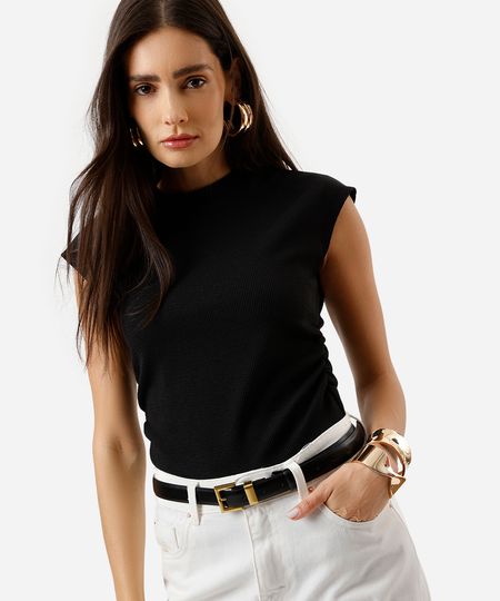 blusa feminina texturizada manga japonesa preta PP