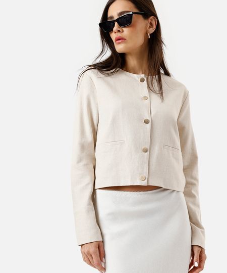 casaco feminino com linho forrado bege M casaco feminino com linho forrado bege M