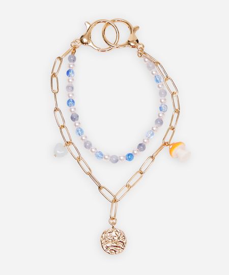 chaveiro bag charm com pérolas e cogumelo dourado UNICO