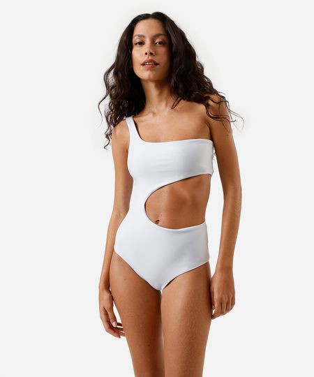 maiô ombro único feminino dupla face com recorte off white P