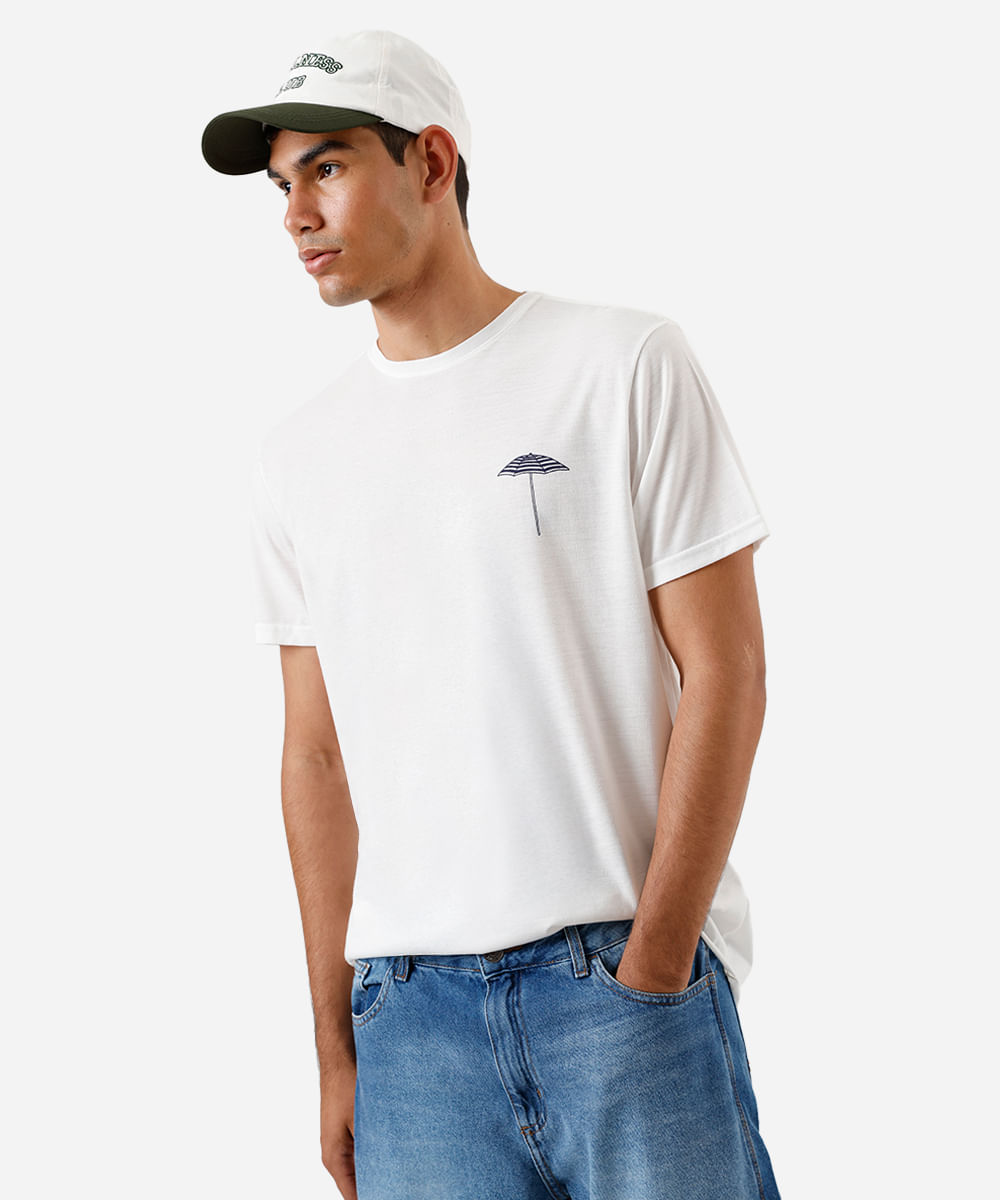 camiseta masculina com viscose estampada off white