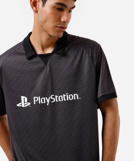 camiseta masculina com gola playstation oversized preta PP camiseta masculina com gola playstation oversized preta PP