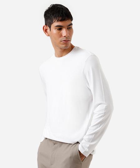 camiseta masculina manga longa slim branca GG