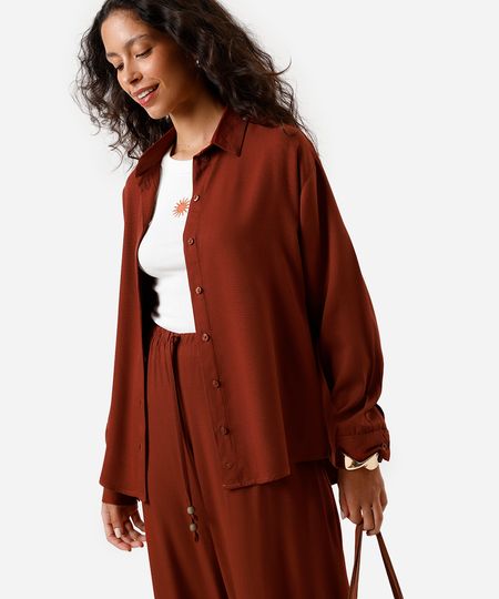 camisa feminina de viscose manga texturizada oversized vinho M camisa feminina de viscose manga texturizada oversized vinho M