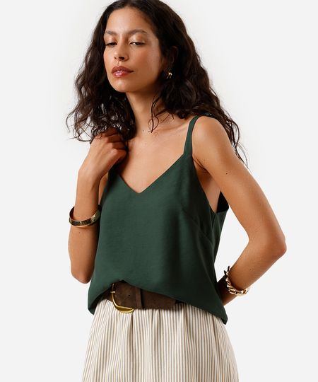 regata feminina de viscose decote v verde P