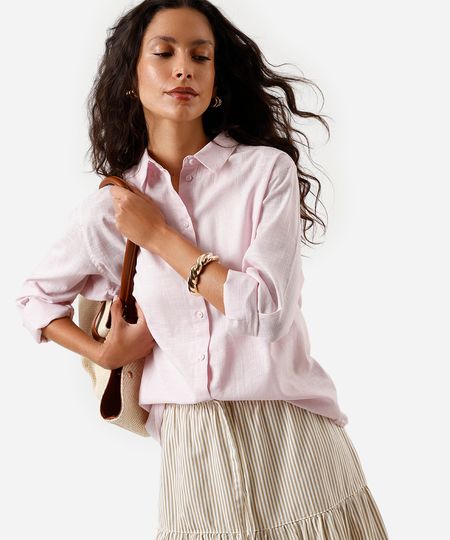 camisa feminina de algodão manga longa lilás P