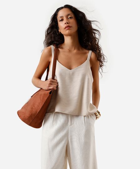 regata feminina de viscose decote v bege P regata feminina de viscose decote v bege P