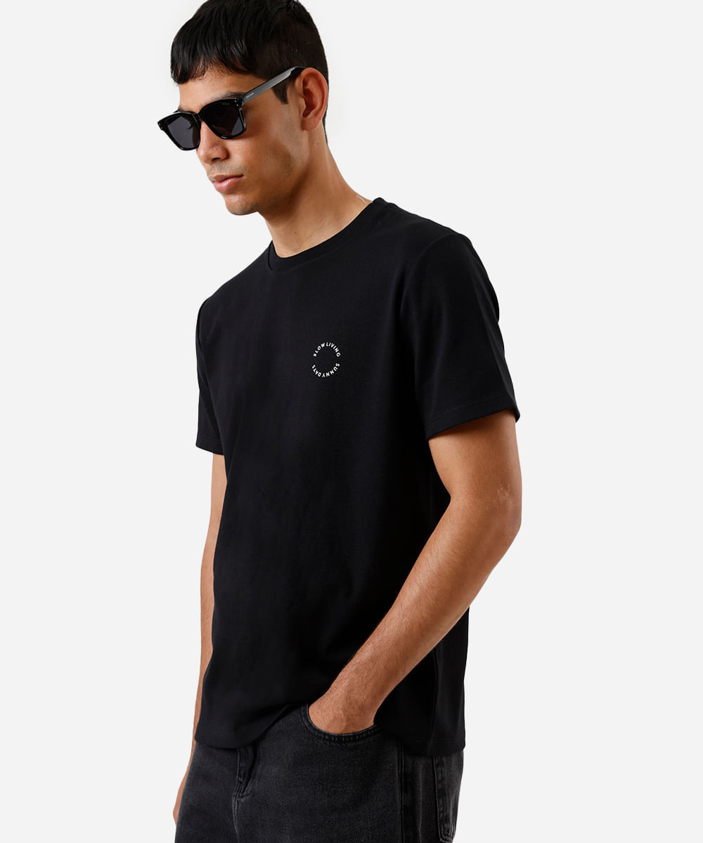 camiseta masculina de algodão manga curta coqueiro preta
