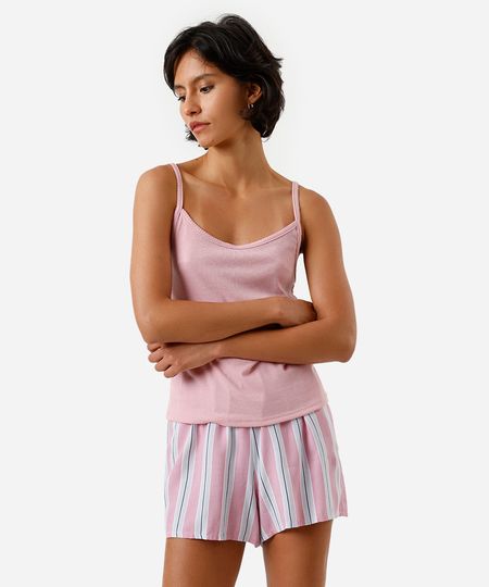short feminino de pijama em viscose listrado rosa P