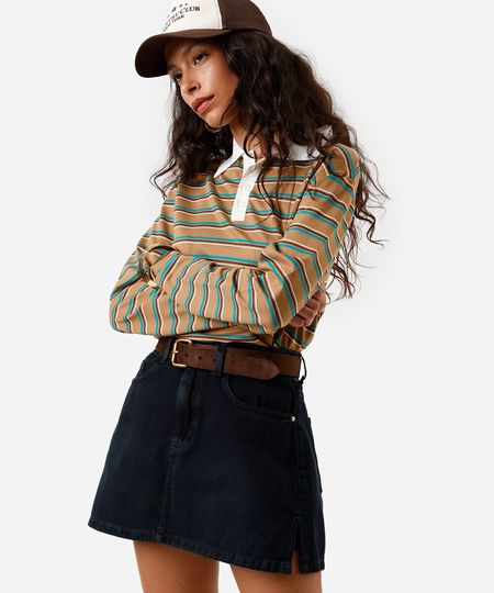 short saia feminino jeans com fendas  azul 40