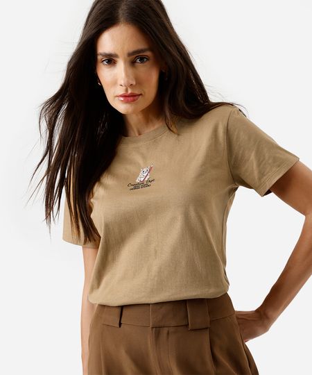 camiseta feminina de algodão estampada - caramelo PP