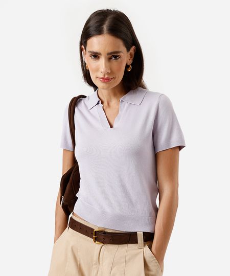 polo básica feminina de tricot manga curta lilás PP polo básica feminina de tricot manga curta lilás PP