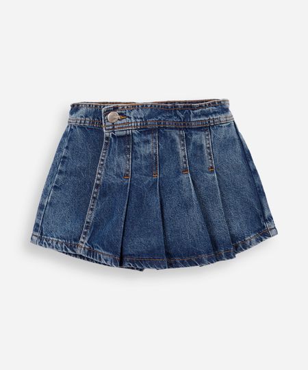 short saia infantil jeans com pregas azul 6 short saia infantil jeans com pregas azul 6