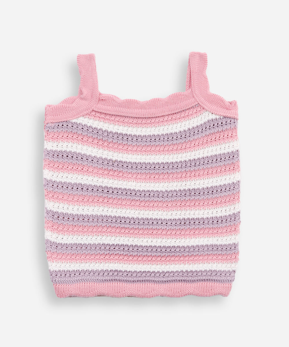 regata infantil de tricot listrada rosa