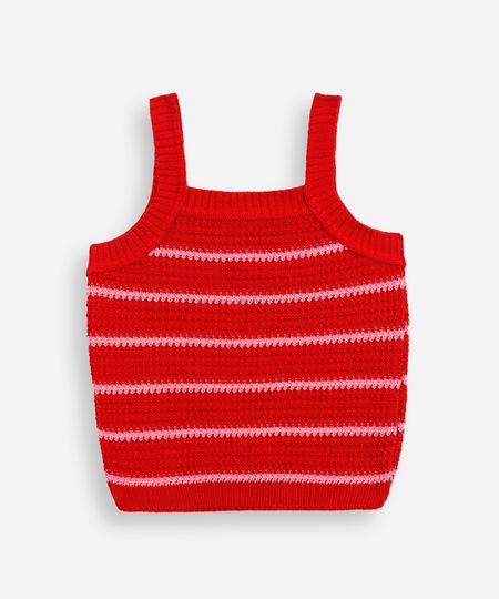 regata infantil de tricot listrada vermelha 6